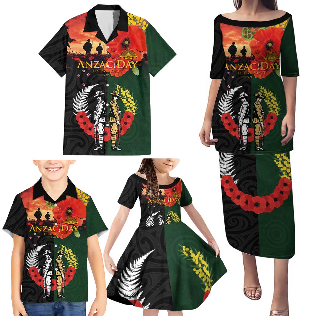New Zealand and Australia ANZAC Day Family Matching Puletasi and Hawaiian Shirt Lest We Forget Indigenous and Maori Pattern LT03 - Polynesian Pride