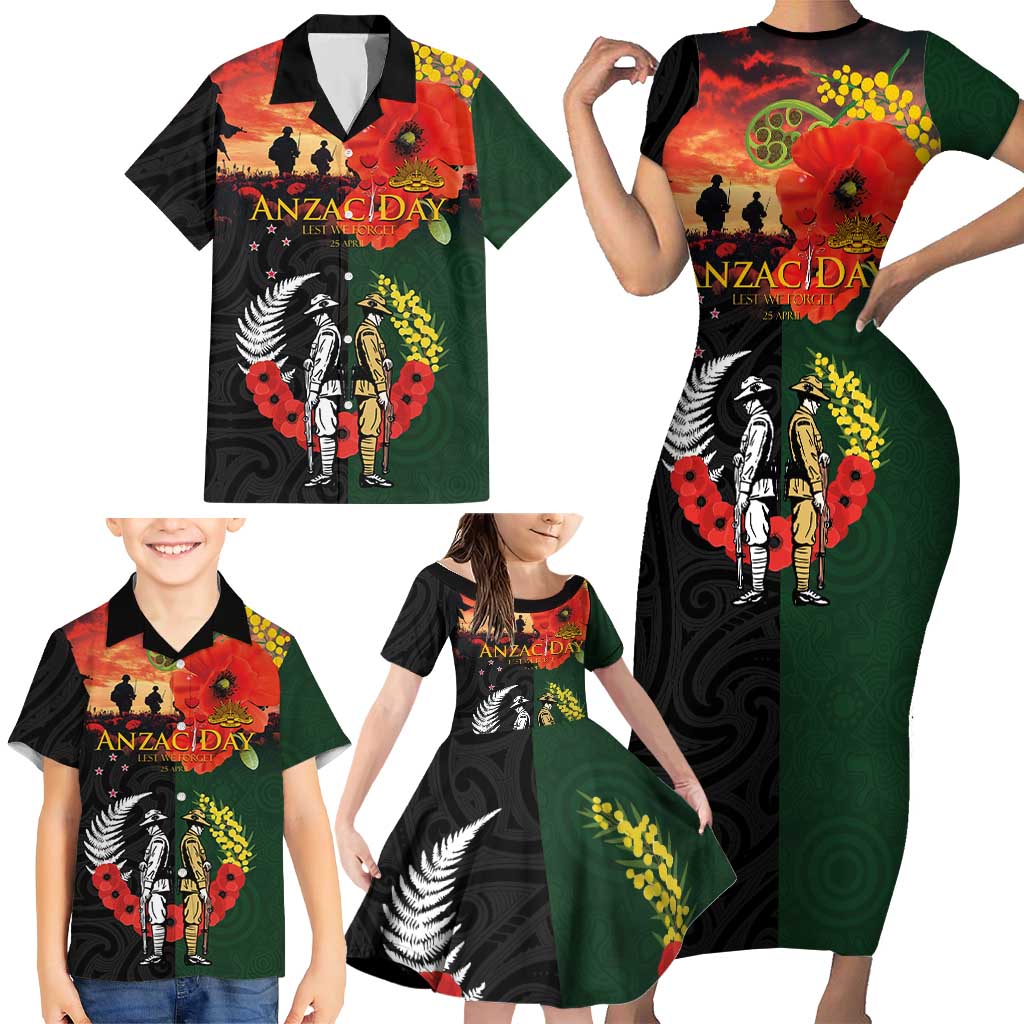 New Zealand and Australia ANZAC Day Family Matching Short Sleeve Bodycon Dress and Hawaiian Shirt Lest We Forget Indigenous and Maori Pattern LT03 - Polynesian Pride