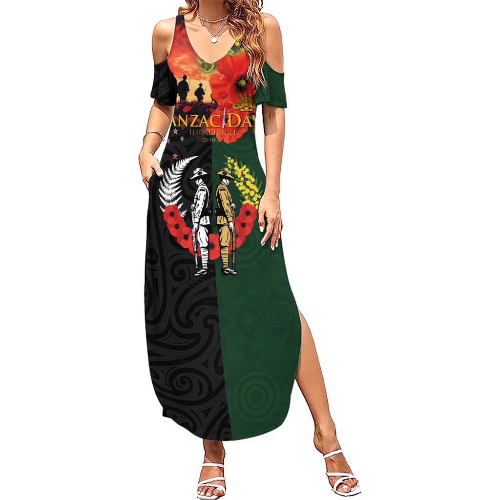 New Zealand and Australia ANZAC Day Family Matching Summer Maxi Dress and Hawaiian Shirt Lest We Forget Indigenous and Maori Pattern