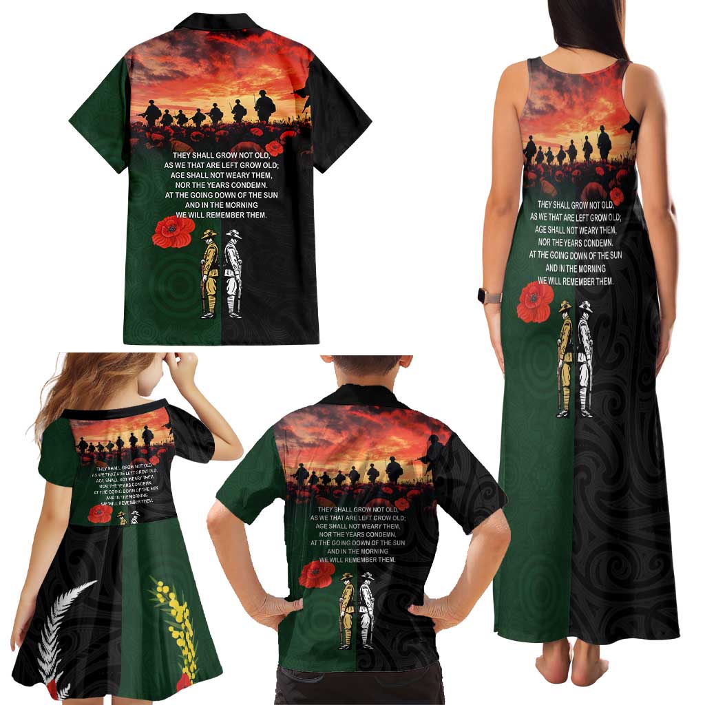 New Zealand and Australia ANZAC Day Family Matching Tank Maxi Dress and Hawaiian Shirt Lest We Forget Indigenous and Maori Pattern