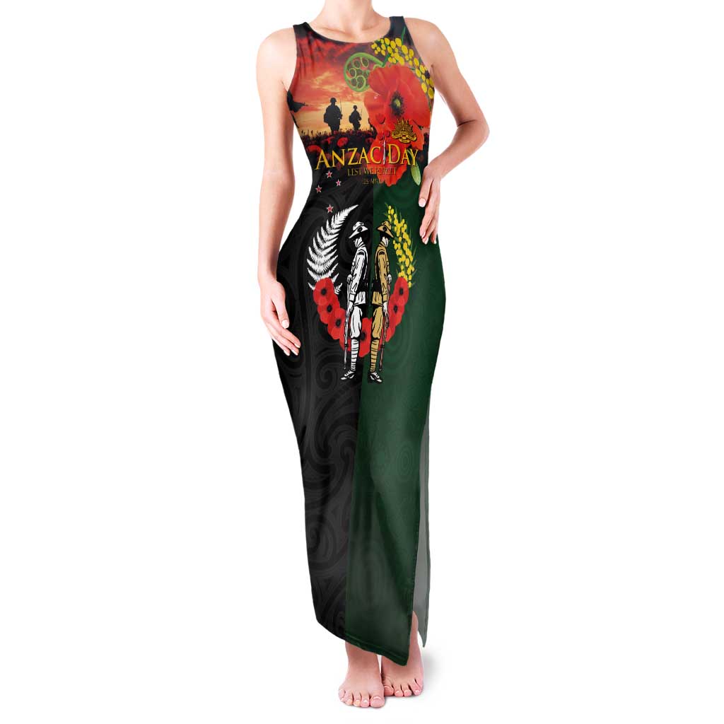 New Zealand and Australia ANZAC Day Family Matching Tank Maxi Dress and Hawaiian Shirt Lest We Forget Indigenous and Maori Pattern