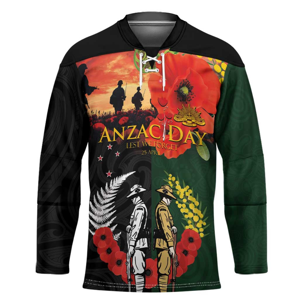 New Zealand and Australia ANZAC Day Hockey Jersey Lest We Forget Indigenous and Maori Pattern LT03 Unisex Multicolor - Polynesian Pride