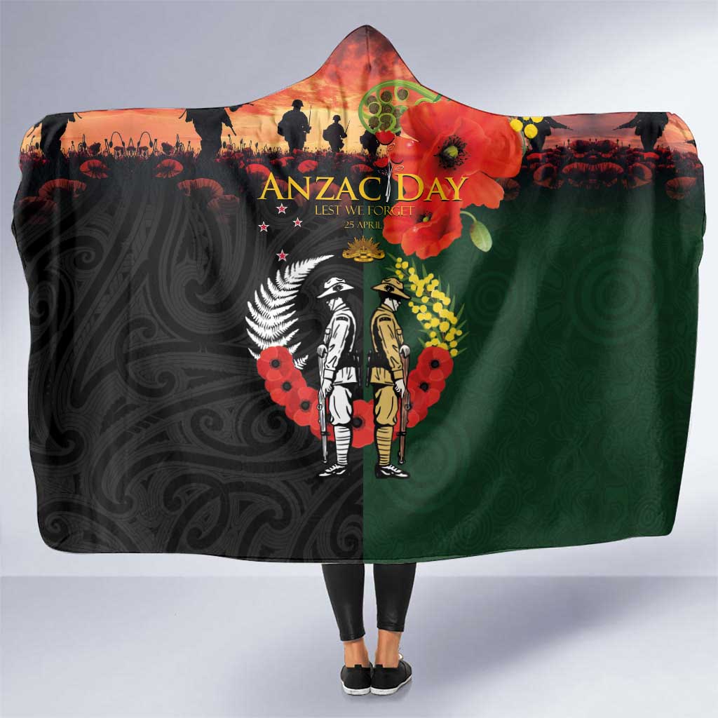 New Zealand and Australia ANZAC Day Hooded Blanket Lest We Forget Indigenous and Maori Pattern LT03 One Size Multicolor - Polynesian Pride