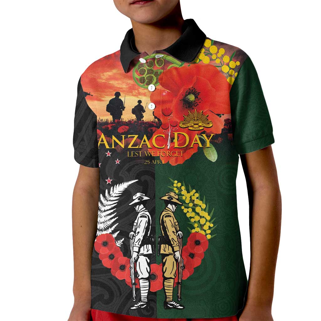 New Zealand and Australia ANZAC Day Kid Polo Shirt Lest We Forget Indigenous and Maori Pattern LT03 Kid Multicolor - Polynesian Pride