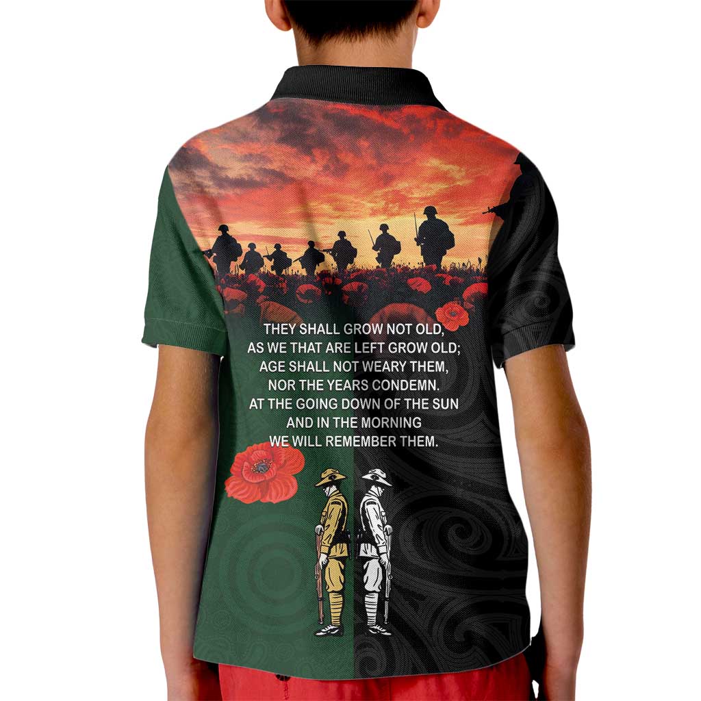 New Zealand and Australia ANZAC Day Kid Polo Shirt Lest We Forget Indigenous and Maori Pattern