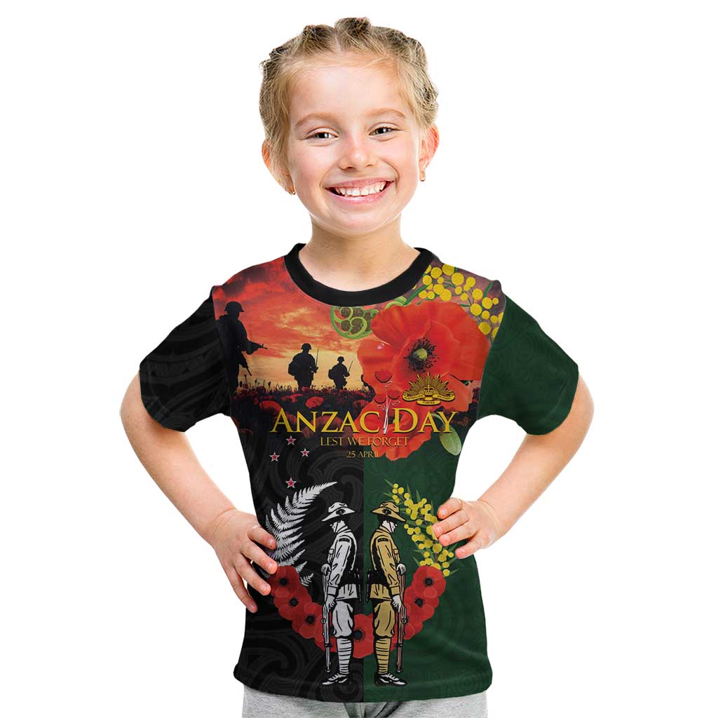 New Zealand and Australia ANZAC Day Kid T Shirt Lest We Forget Indigenous and Maori Pattern LT03 Multicolor - Polynesian Pride