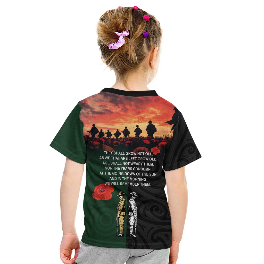 New Zealand and Australia ANZAC Day Kid T Shirt Lest We Forget Indigenous and Maori Pattern LT03 - Polynesian Pride