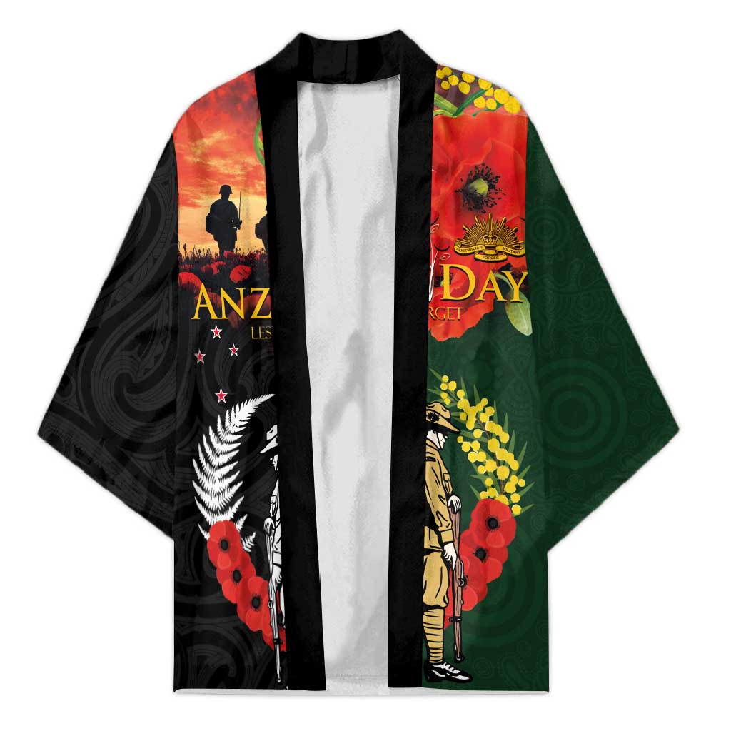New Zealand and Australia ANZAC Day Kimono Lest We Forget Indigenous and Maori Pattern