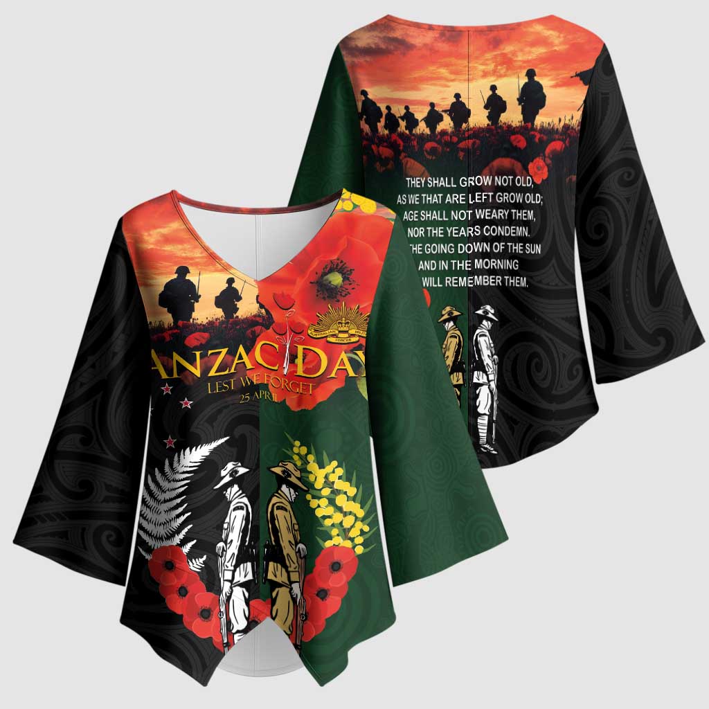 New Zealand and Australia ANZAC Day Kimono Sleeve Blouse Lest We Forget Indigenous and Maori Pattern LT03 - Polynesian Pride