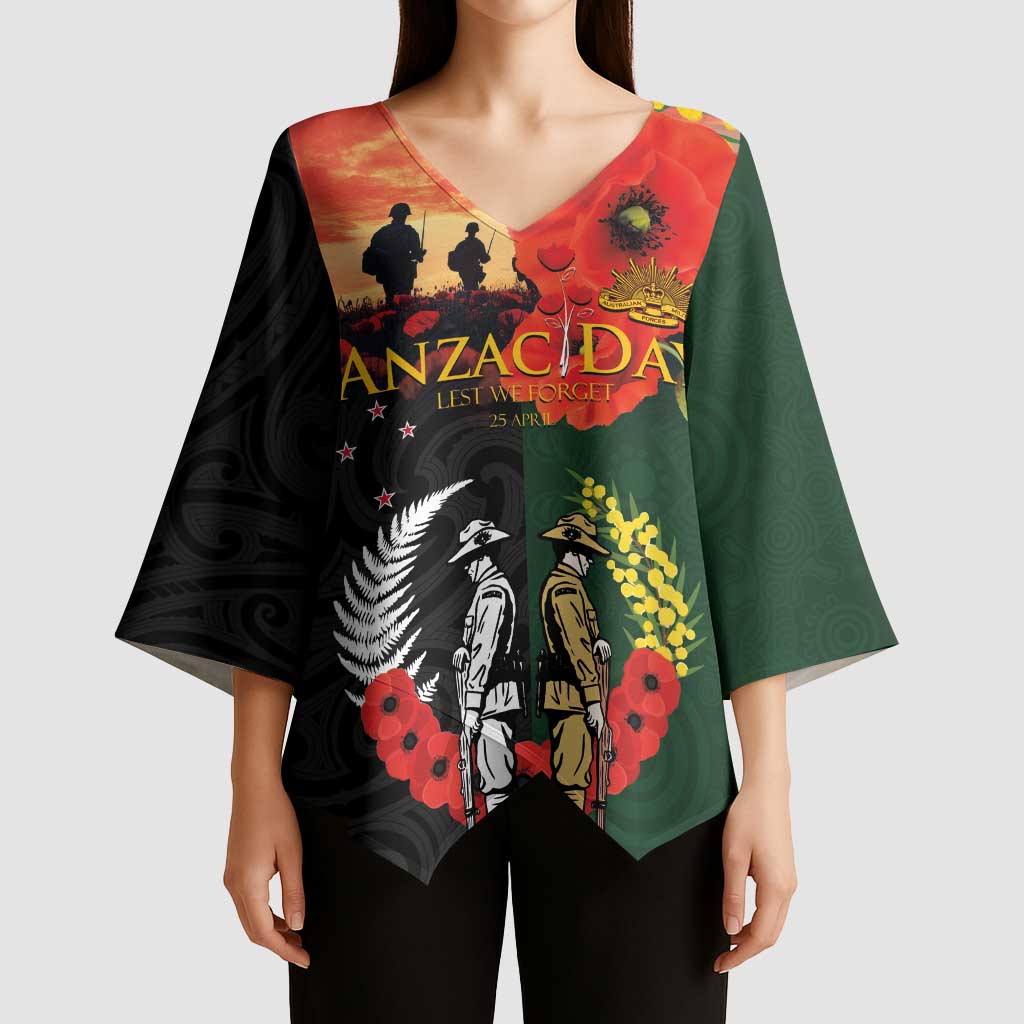 New Zealand and Australia ANZAC Day Kimono Sleeve Blouse Lest We Forget Indigenous and Maori Pattern LT03 - Polynesian Pride