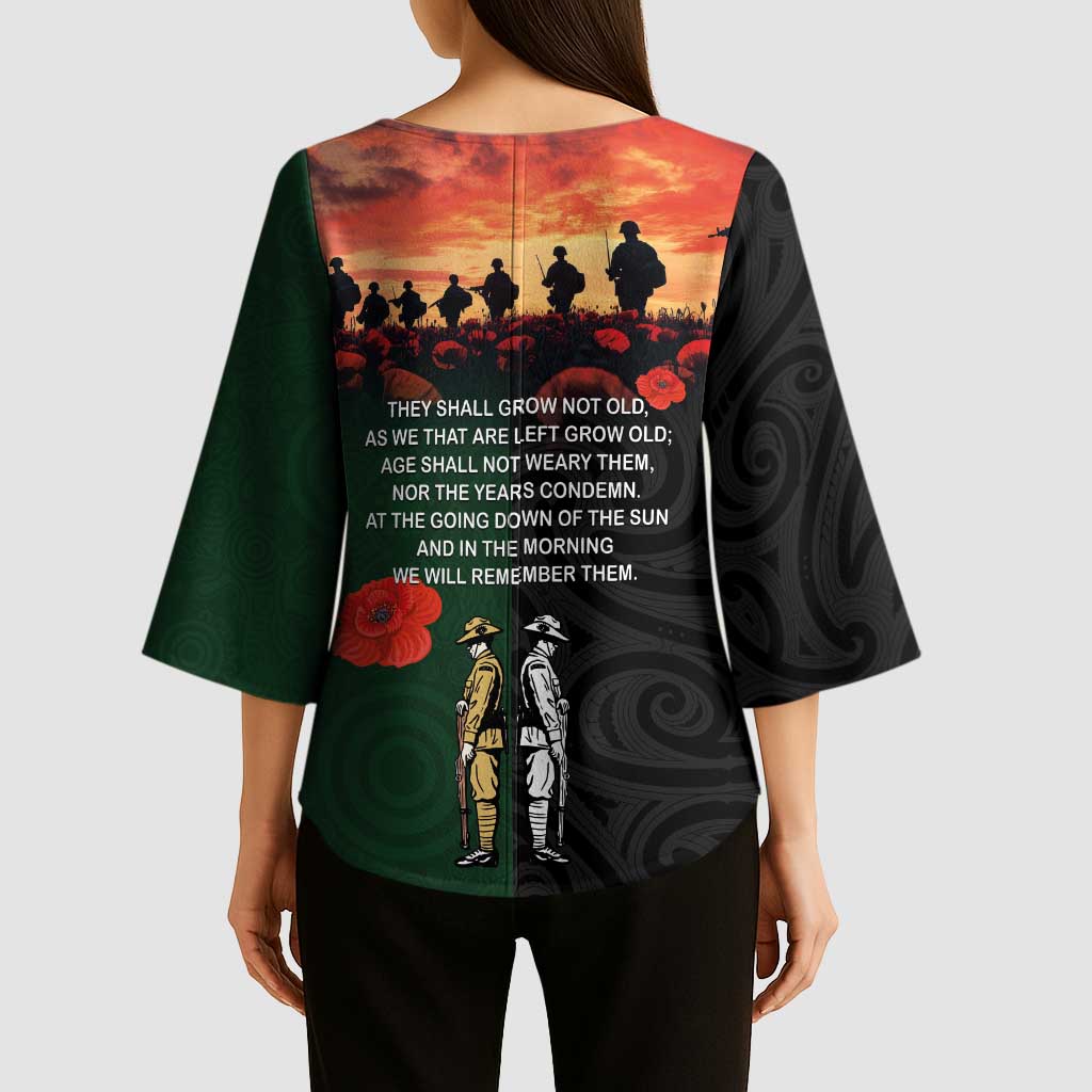 New Zealand and Australia ANZAC Day Kimono Sleeve Blouse Lest We Forget Indigenous and Maori Pattern LT03 - Polynesian Pride