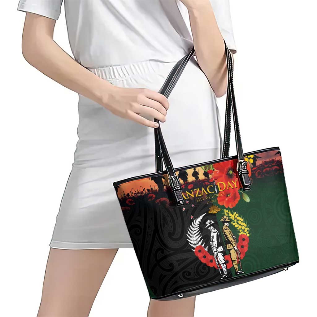 New Zealand and Australia ANZAC Day Leather Tote Bag Lest We Forget Indigenous and Maori Pattern LT03 - Polynesian Pride