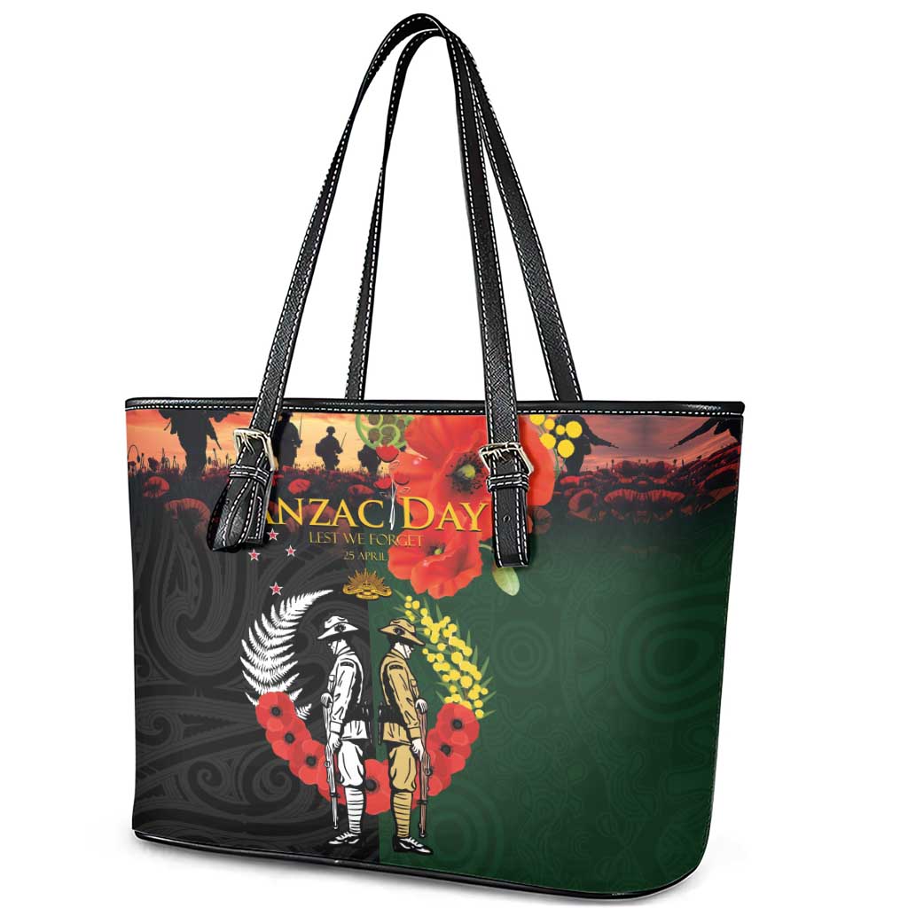 New Zealand and Australia ANZAC Day Leather Tote Bag Lest We Forget Indigenous and Maori Pattern LT03 - Polynesian Pride