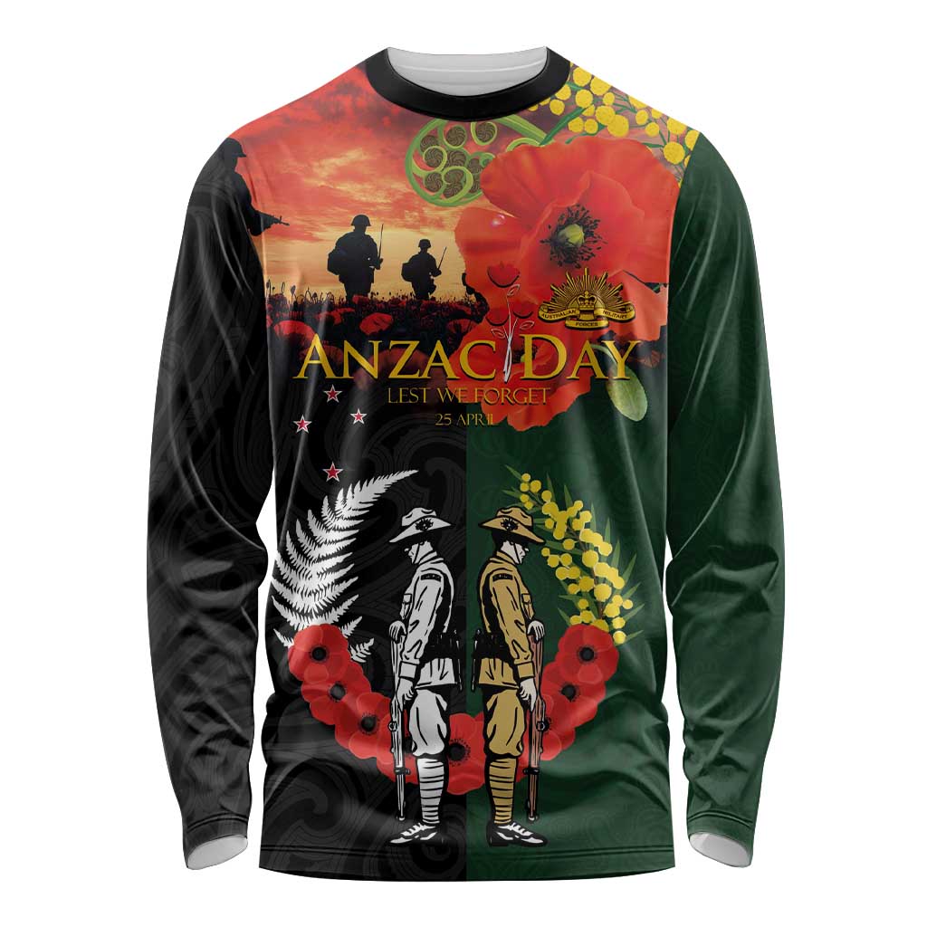 New Zealand and Australia ANZAC Day Long Sleeve Shirt Lest We Forget Indigenous and Maori Pattern LT03 Unisex Multicolor - Polynesian Pride