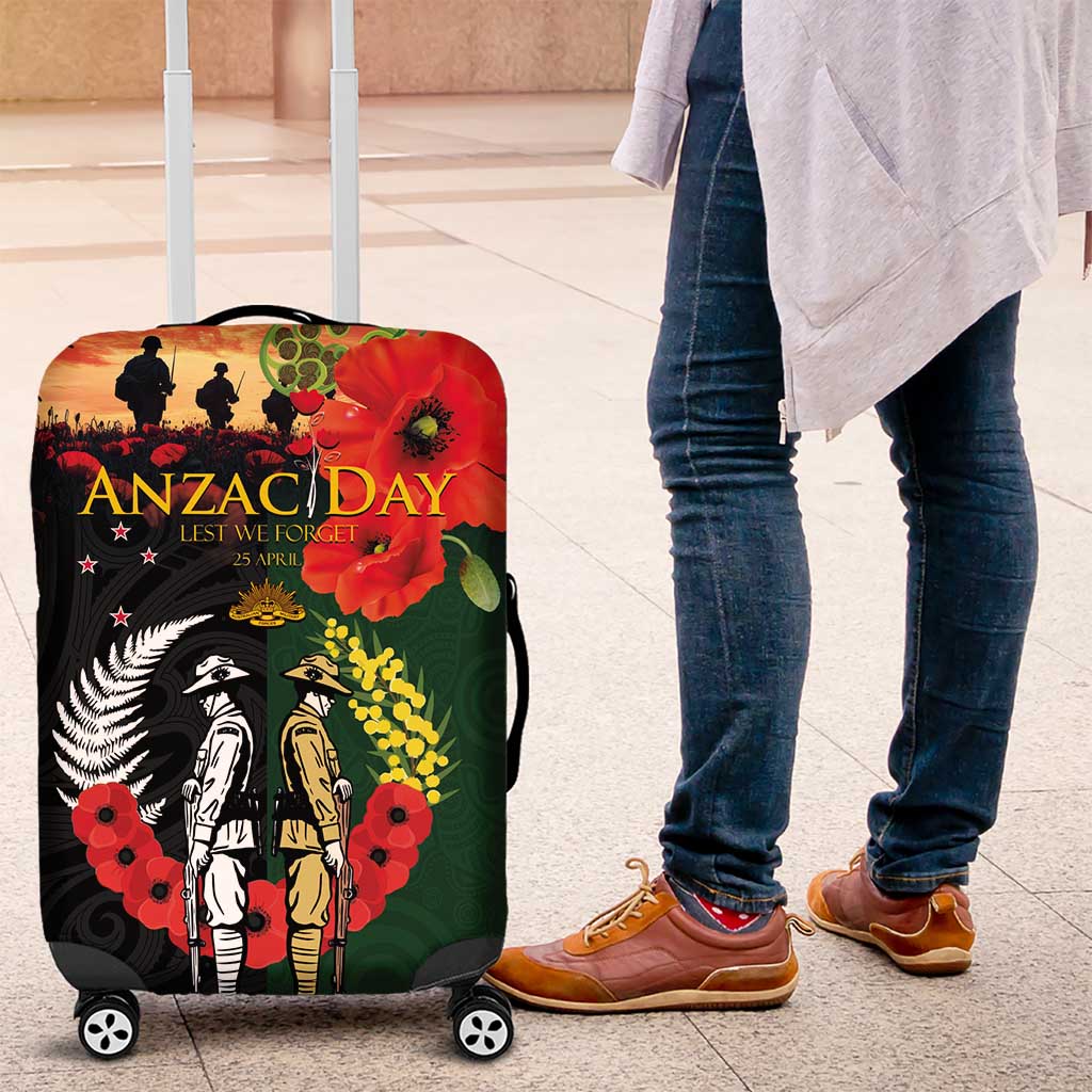 New Zealand and Australia ANZAC Day Luggage Cover Lest We Forget Indigenous and Maori Pattern