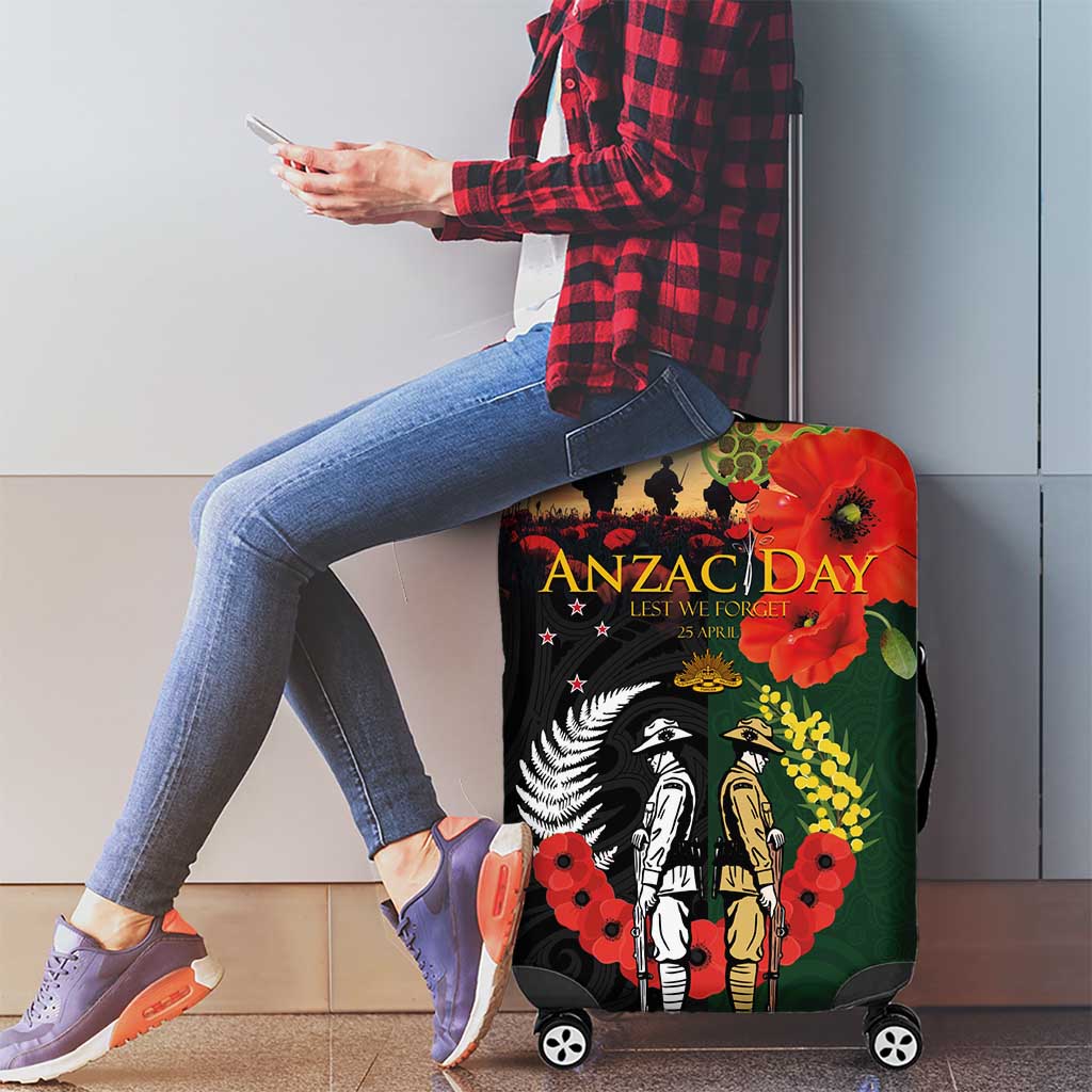 New Zealand and Australia ANZAC Day Luggage Cover Lest We Forget Indigenous and Maori Pattern