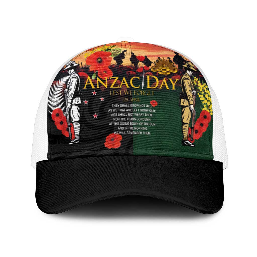 New Zealand and Australia ANZAC Day Mesh Trucker Cap Lest We Forget Indigenous and Maori Pattern