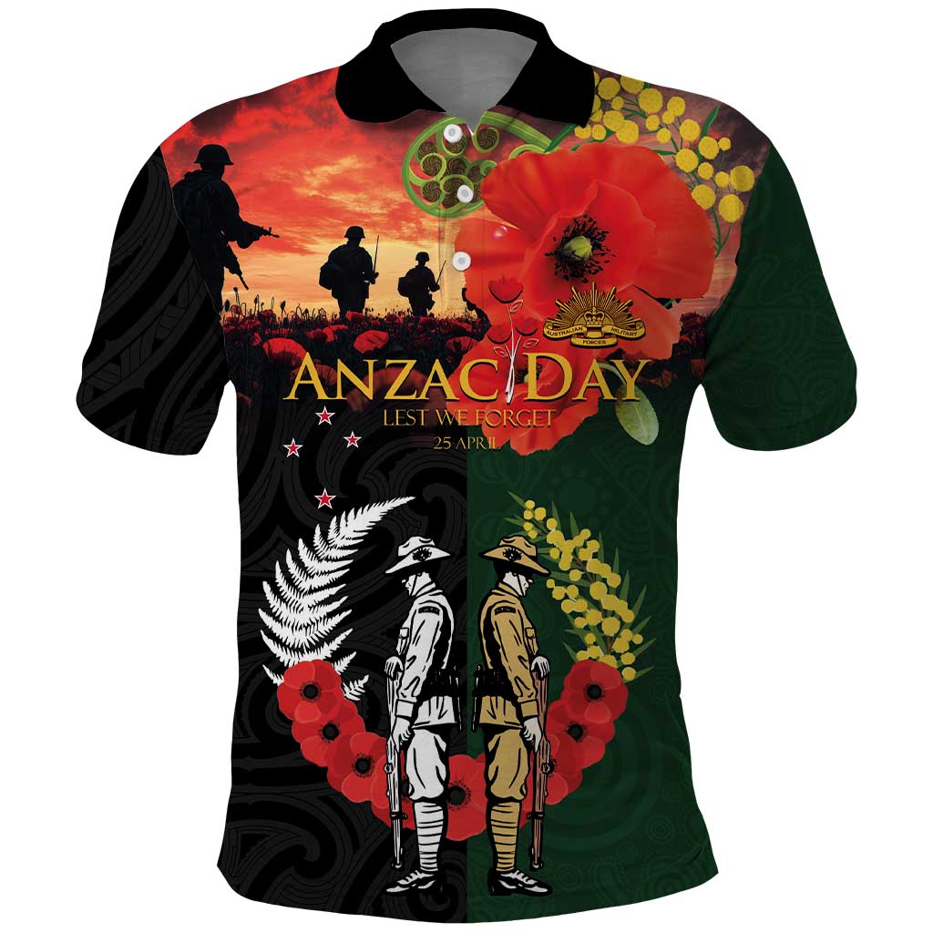 New Zealand and Australia ANZAC Day Polo Shirt Lest We Forget Indigenous and Maori Pattern LT03 Multicolor - Polynesian Pride