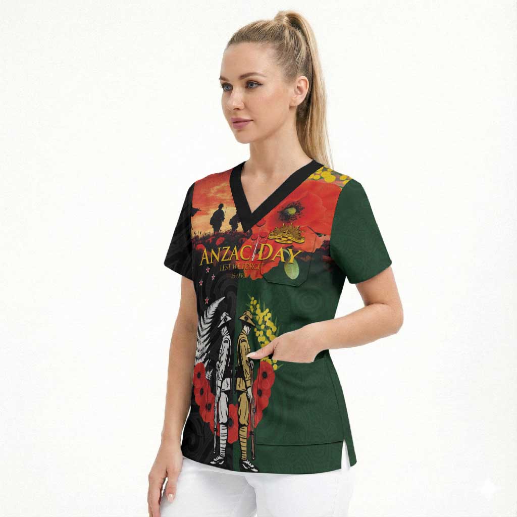 New Zealand and Australia ANZAC Day Scrub Top Lest We Forget Indigenous and Maori Pattern LT03 - Polynesian Pride