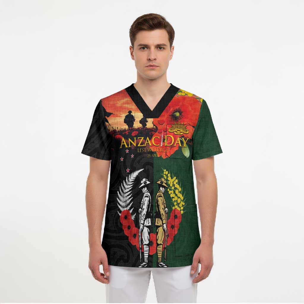 New Zealand and Australia ANZAC Day Scrub Top Lest We Forget Indigenous and Maori Pattern LT03 - Polynesian Pride