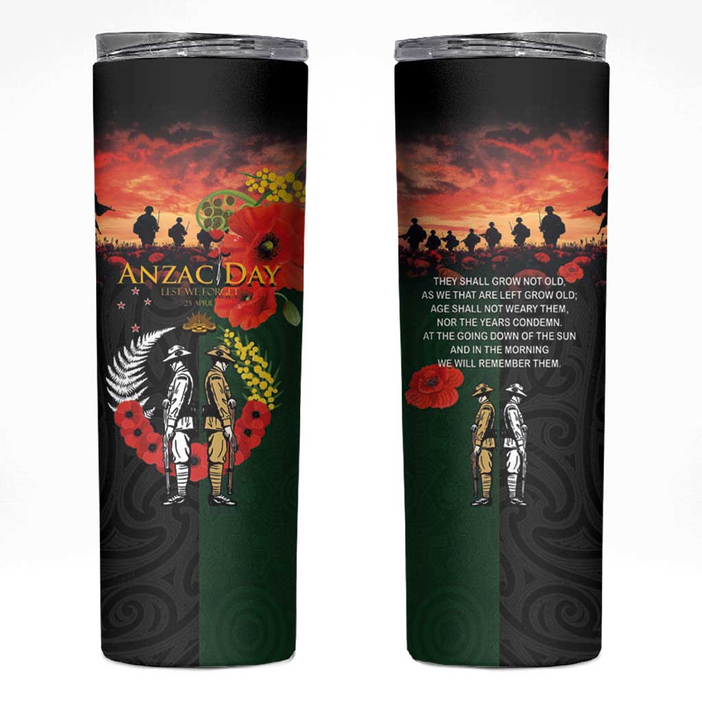 New Zealand and Australia ANZAC Day Skinny Tumbler Lest We Forget Indigenous and Maori Pattern LT03 Multicolor - Polynesian Pride
