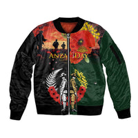 New Zealand and Australia ANZAC Day Sleeve Zip Bomber Jacket Lest We Forget Indigenous and Maori Pattern LT03 Unisex Multicolor - Polynesian Pride