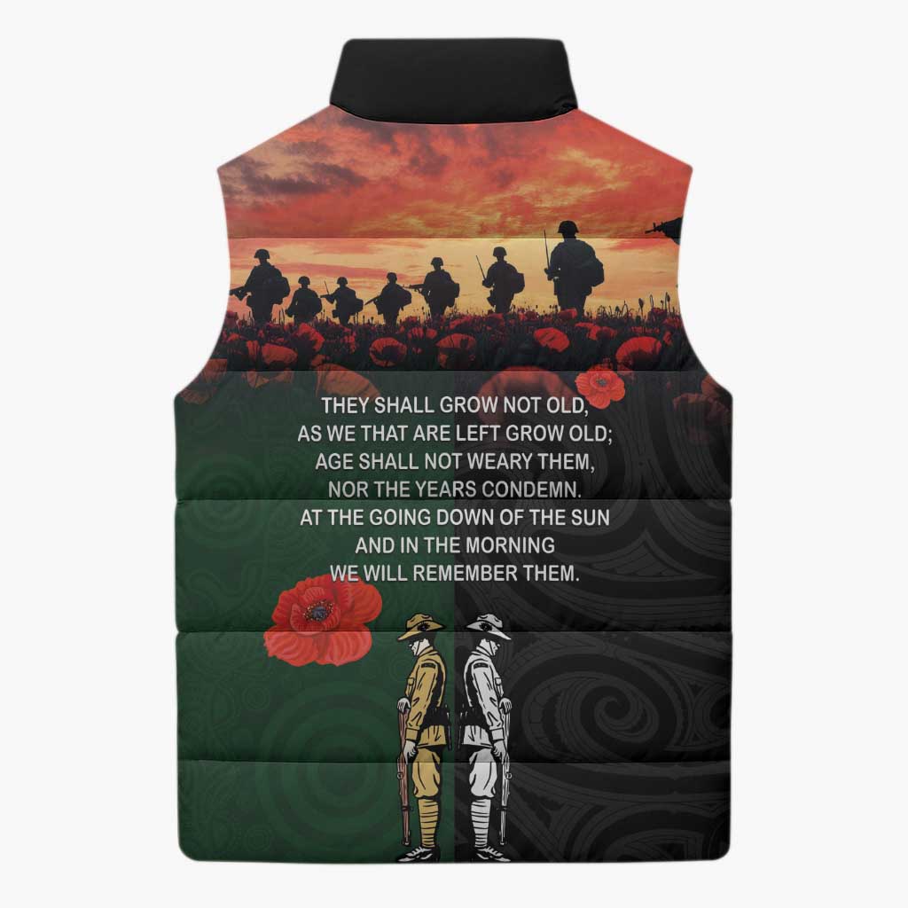 New Zealand and Australia ANZAC Day Sleeveless Puffer Jacket Lest We Forget Indigenous and Maori Pattern LT03 - Polynesian Pride