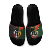 New Zealand and Australia ANZAC Day Slide Sandals Lest We Forget Indigenous and Maori Pattern