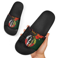New Zealand and Australia ANZAC Day Slide Sandals Lest We Forget Indigenous and Maori Pattern
