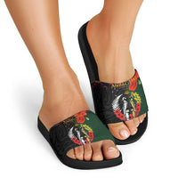 New Zealand and Australia ANZAC Day Slide Sandals Lest We Forget Indigenous and Maori Pattern
