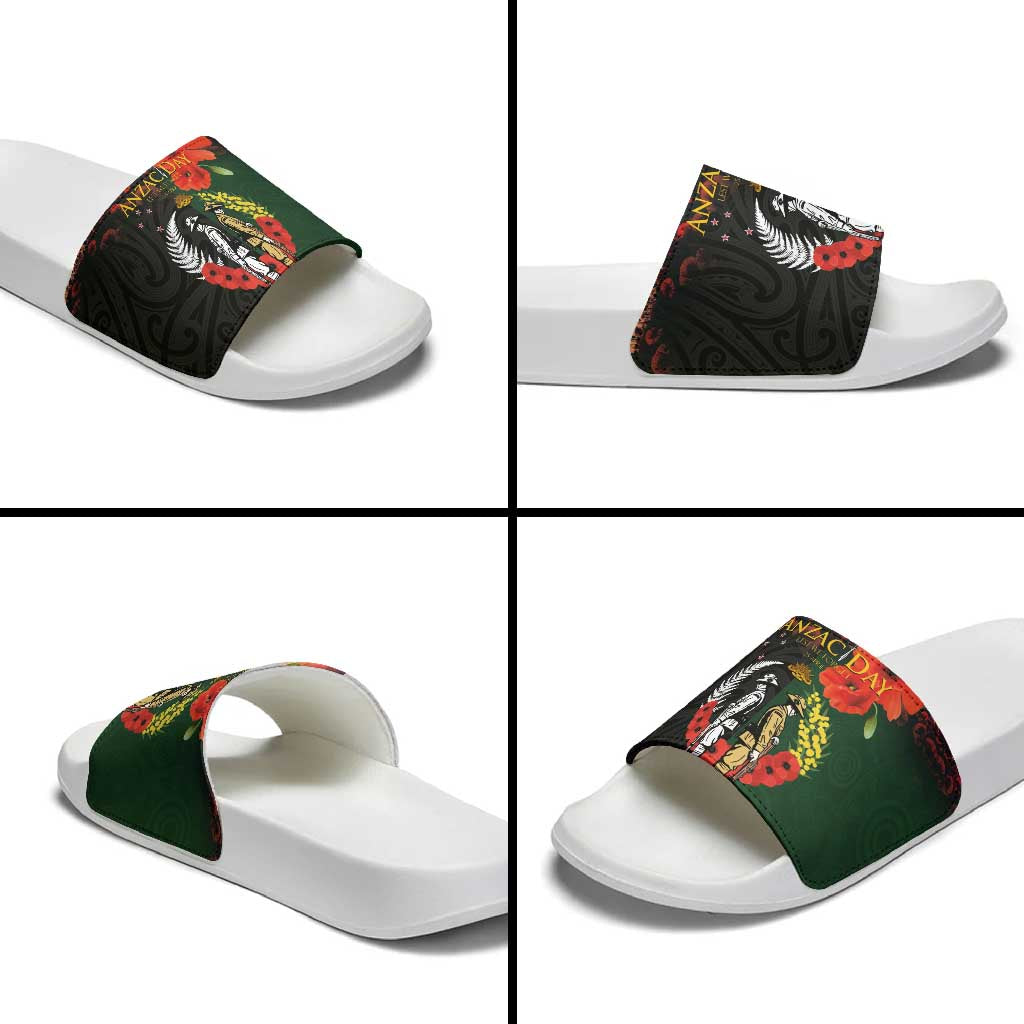 New Zealand and Australia ANZAC Day Slide Sandals Lest We Forget Indigenous and Maori Pattern