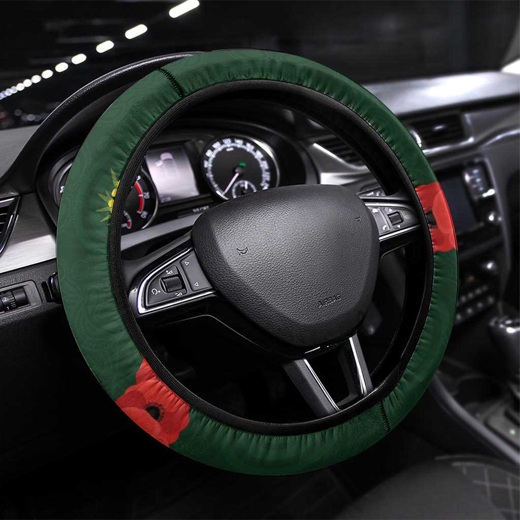 New Zealand and Australia ANZAC Day Steering Wheel Cover Lest We Forget Indigenous and Maori Pattern LT03 Universal Fit Multicolor - Polynesian Pride