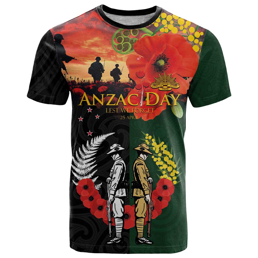 New Zealand and Australia ANZAC Day T Shirt Lest We Forget Indigenous and Maori Pattern LT03 Multicolor - Polynesian Pride