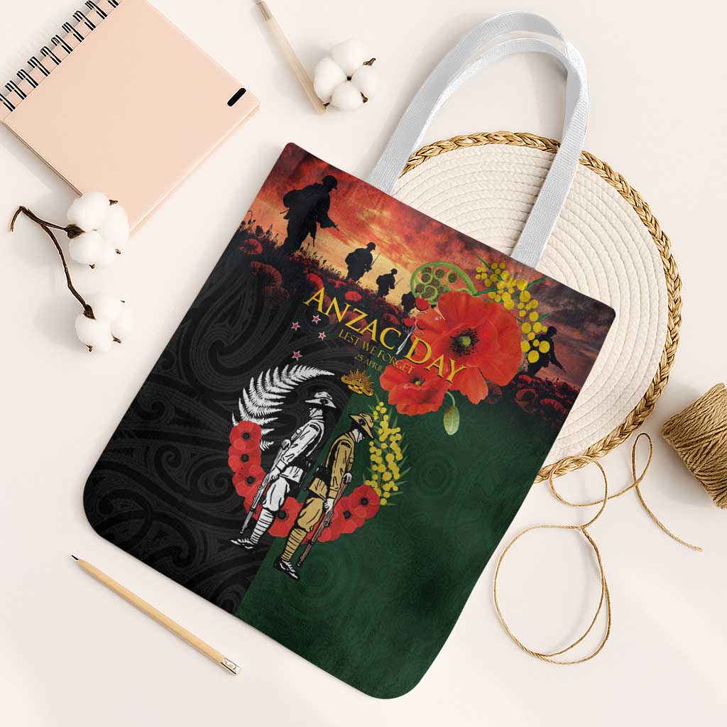 New Zealand and Australia ANZAC Day Tote Bag Lest We Forget Indigenous and Maori Pattern LT03 White Strap One Size Multicolor - Polynesian Pride