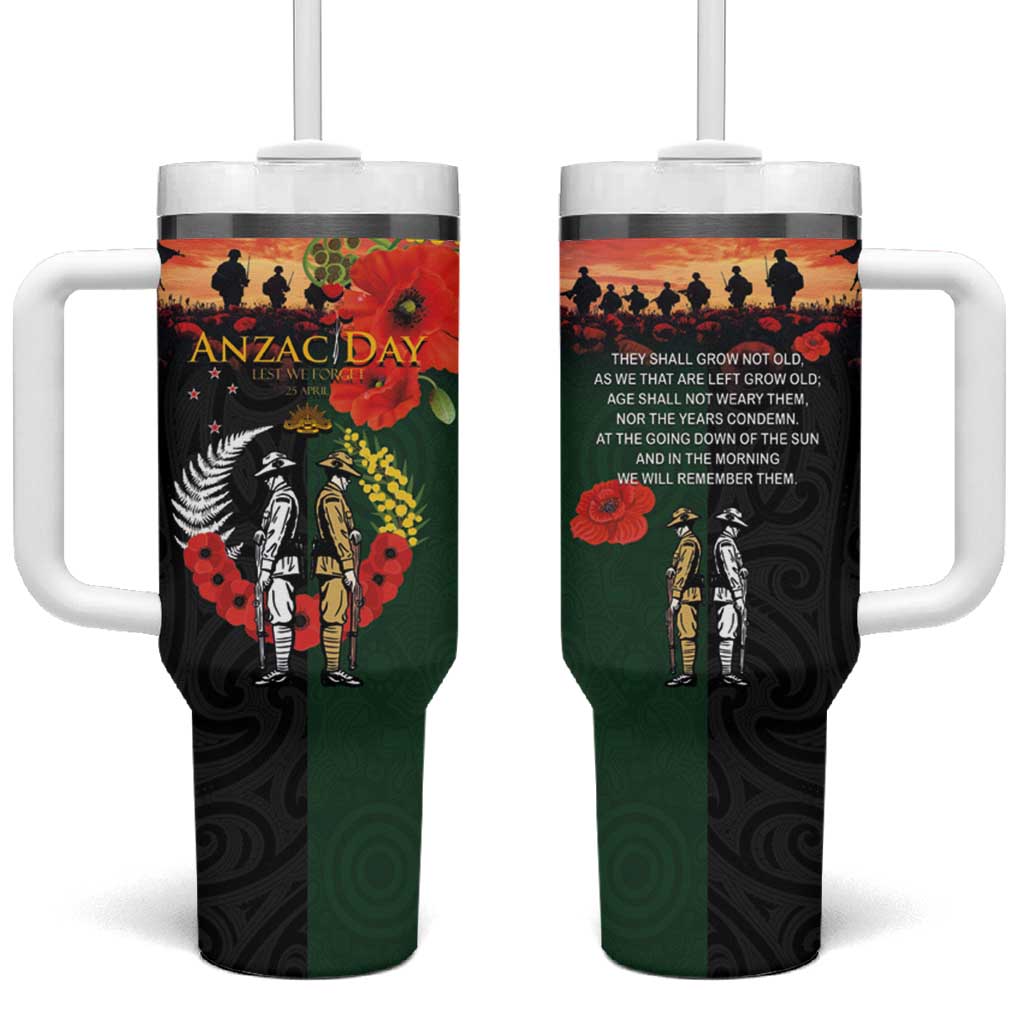 New Zealand and Australia ANZAC Day Tumbler With Handle Lest We Forget Indigenous and Maori Pattern LT03 One Size: 40 oz Multicolor - Polynesian Pride
