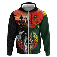 New Zealand and Australia ANZAC Day Zip Hoodie Lest We Forget Indigenous and Maori Pattern LT03 Zip Hoodie Multicolor - Polynesian Pride