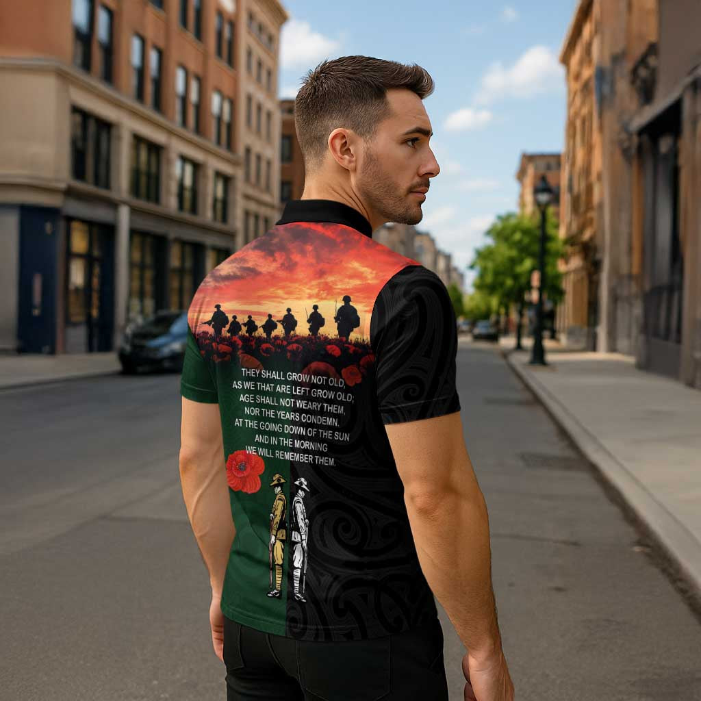 New Zealand and Australia ANZAC Day Zipper Polo Shirt Lest We Forget Indigenous and Maori Pattern LT03 - Polynesian Pride