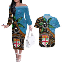 Fiji and Australia Couples Matching Off The Shoulder Long Sleeve Dress and Hawaiian Shirt Fijian and Aboriginal mix Culture