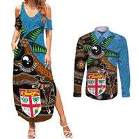 Fiji and Australia Couples Matching Summer Maxi Dress and Long Sleeve Button Shirt Fijian and Aboriginal mix Culture