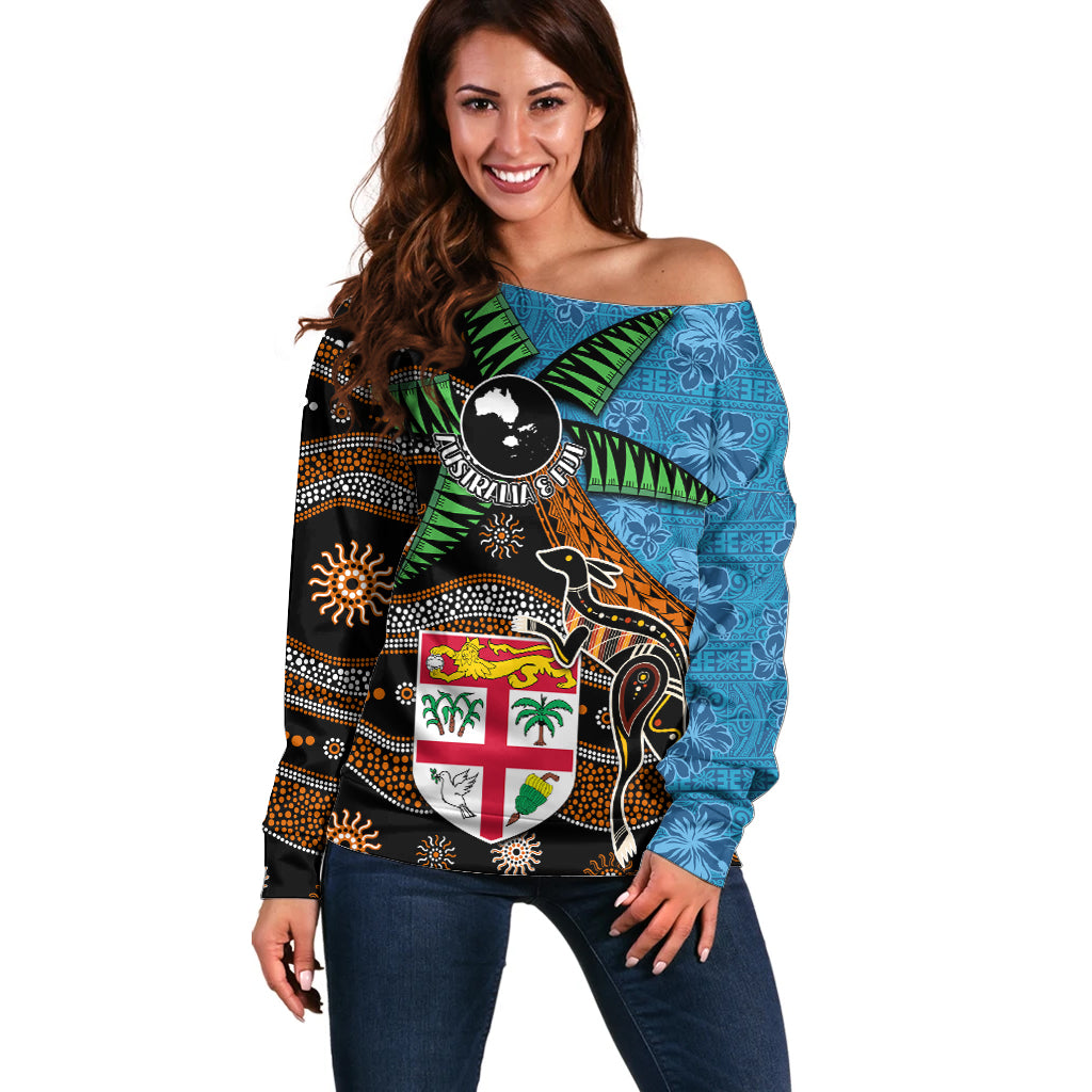 Fiji and Australia Off Shoulder Sweater Fijian and Aboriginal mix Culture