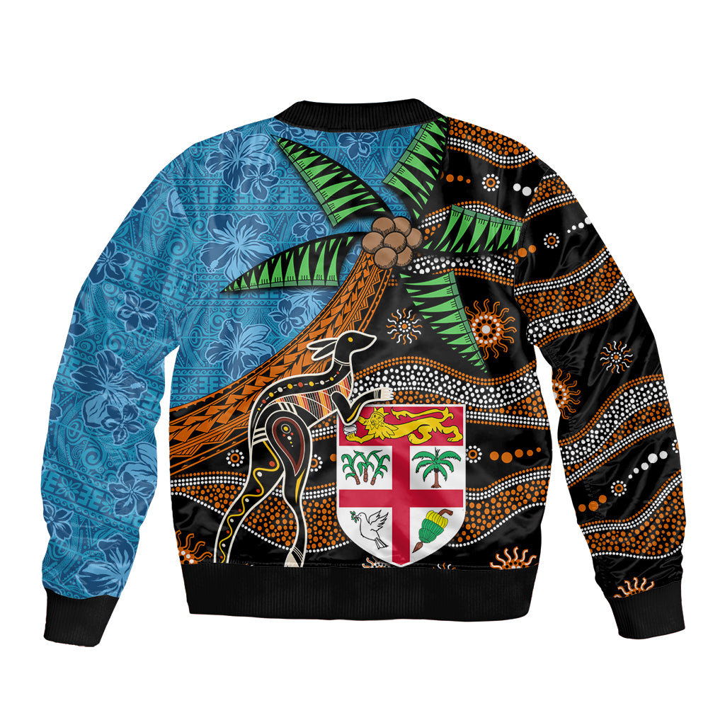 Fiji and Australia Sleeve Zip Bomber Jacket Fijian and Aboriginal mix Culture