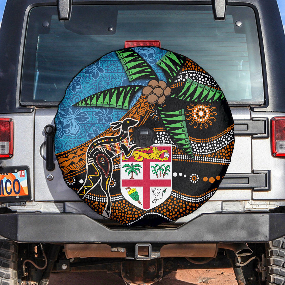 Fiji and Australia Spare Tire Cover Fijian and Aboriginal mix Culture