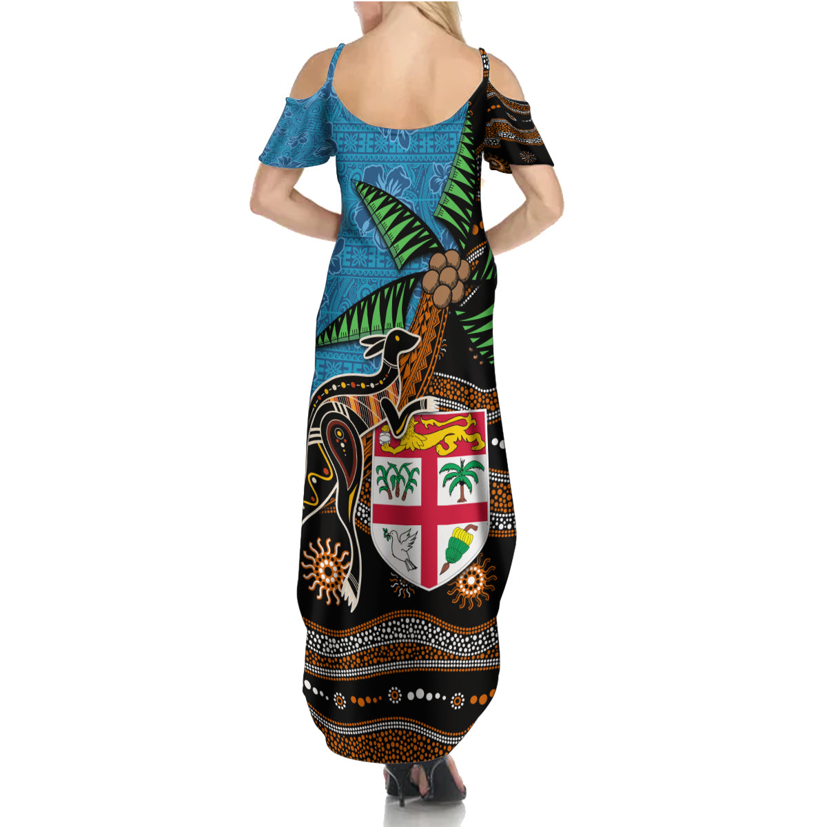 Fiji and Australia Summer Maxi Dress Fijian and Aboriginal mix Culture