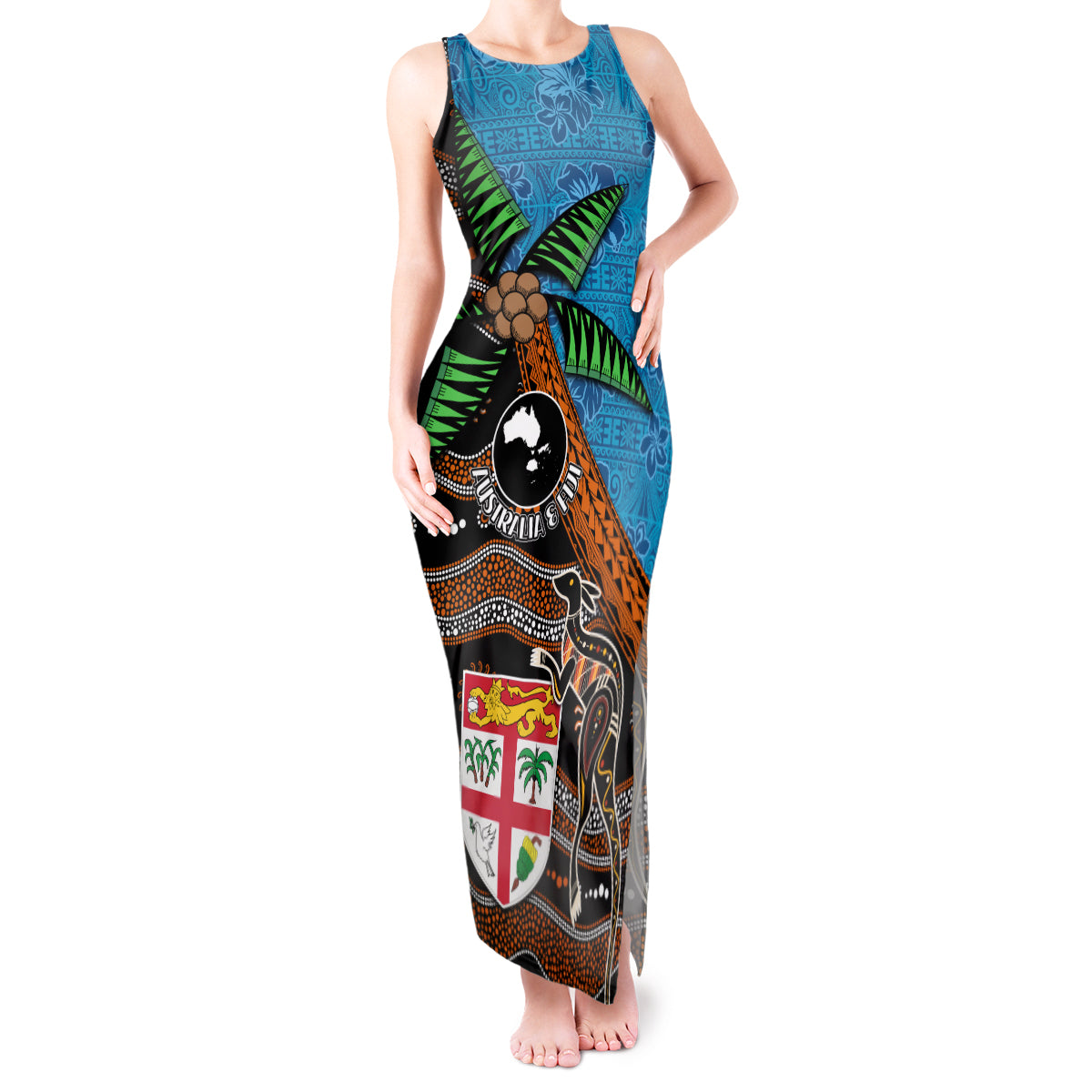 Fiji and Australia Tank Maxi Dress Fijian and Aboriginal mix Culture