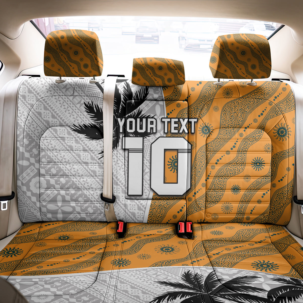 Custom Fiji and Australia Rugby Back Car Seat Cover Tapa Mix Aboriginal Pattern Half Style LT03