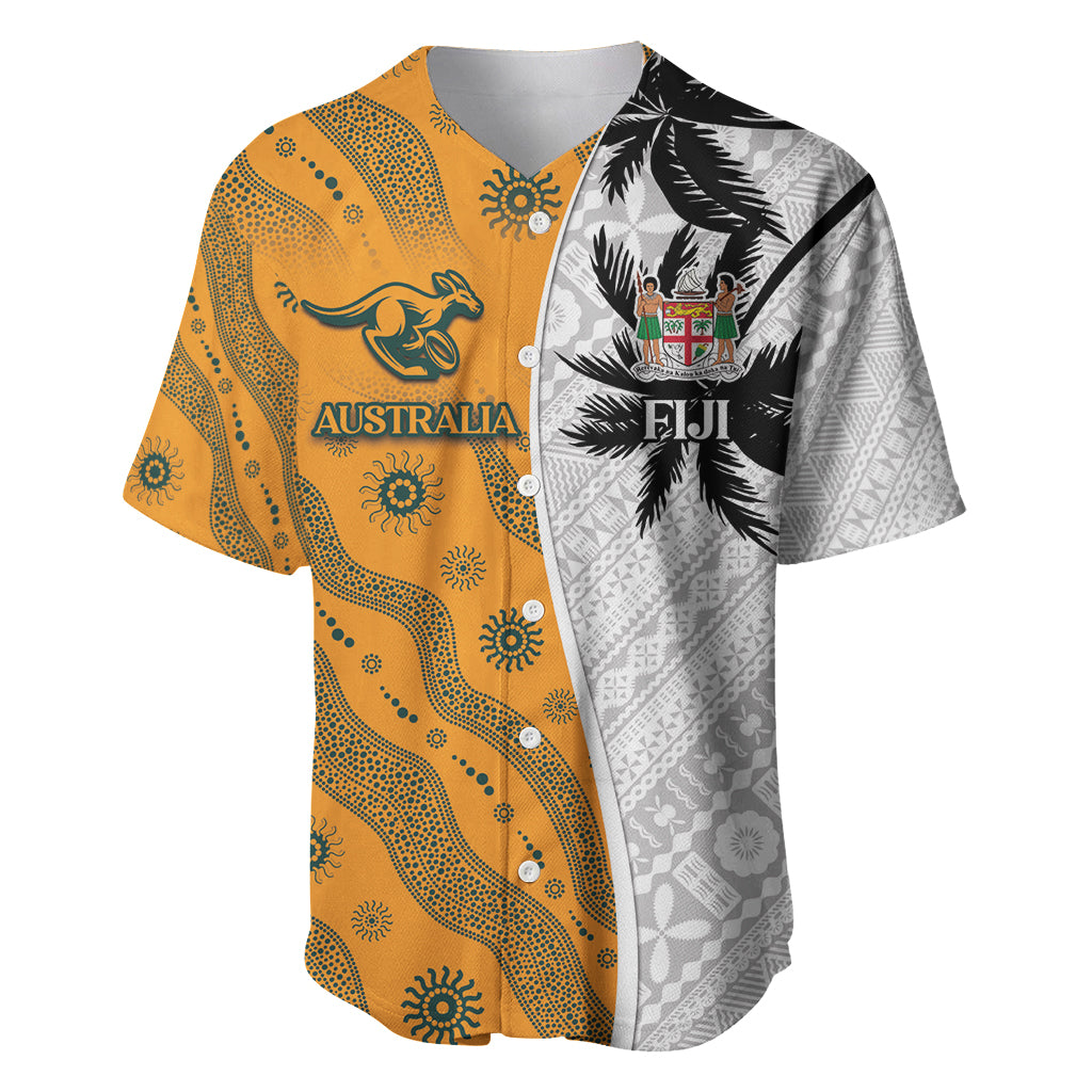 Custom Fiji and Australia Rugby Baseball Jersey Tapa Mix Aboriginal Pattern Half Style
