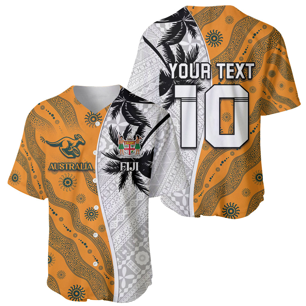 Custom Fiji and Australia Rugby Baseball Jersey Tapa Mix Aboriginal Pattern Half Style
