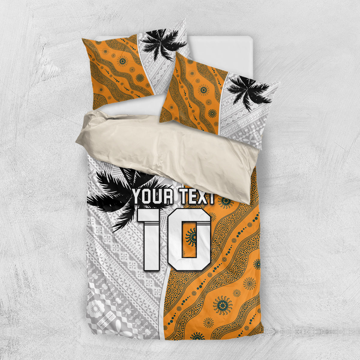 Custom Fiji and Australia Rugby Bedding Set Tapa Mix Aboriginal Pattern Half Style