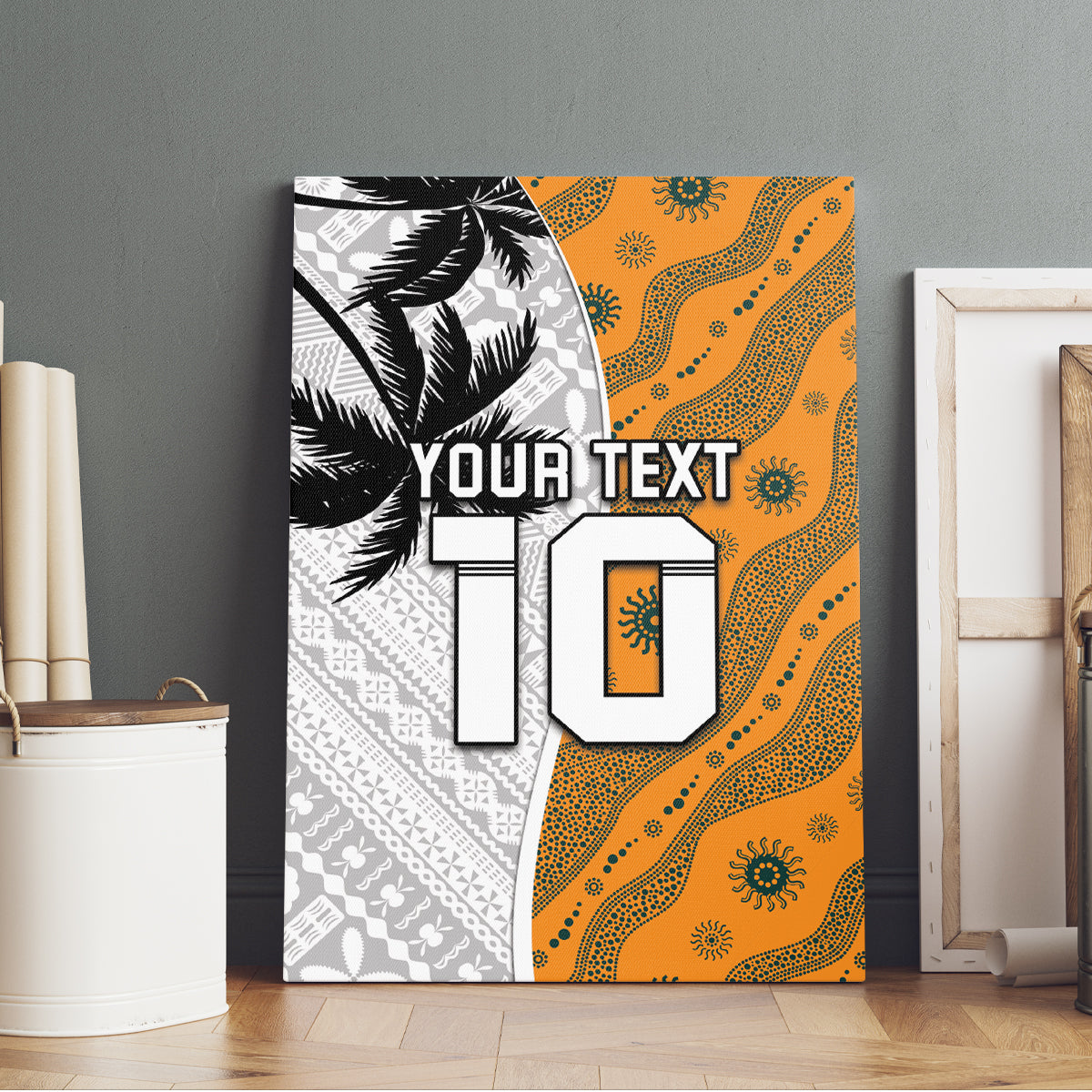 Custom Fiji and Australia Rugby Canvas Wall Art Tapa Mix Aboriginal Pattern Half Style