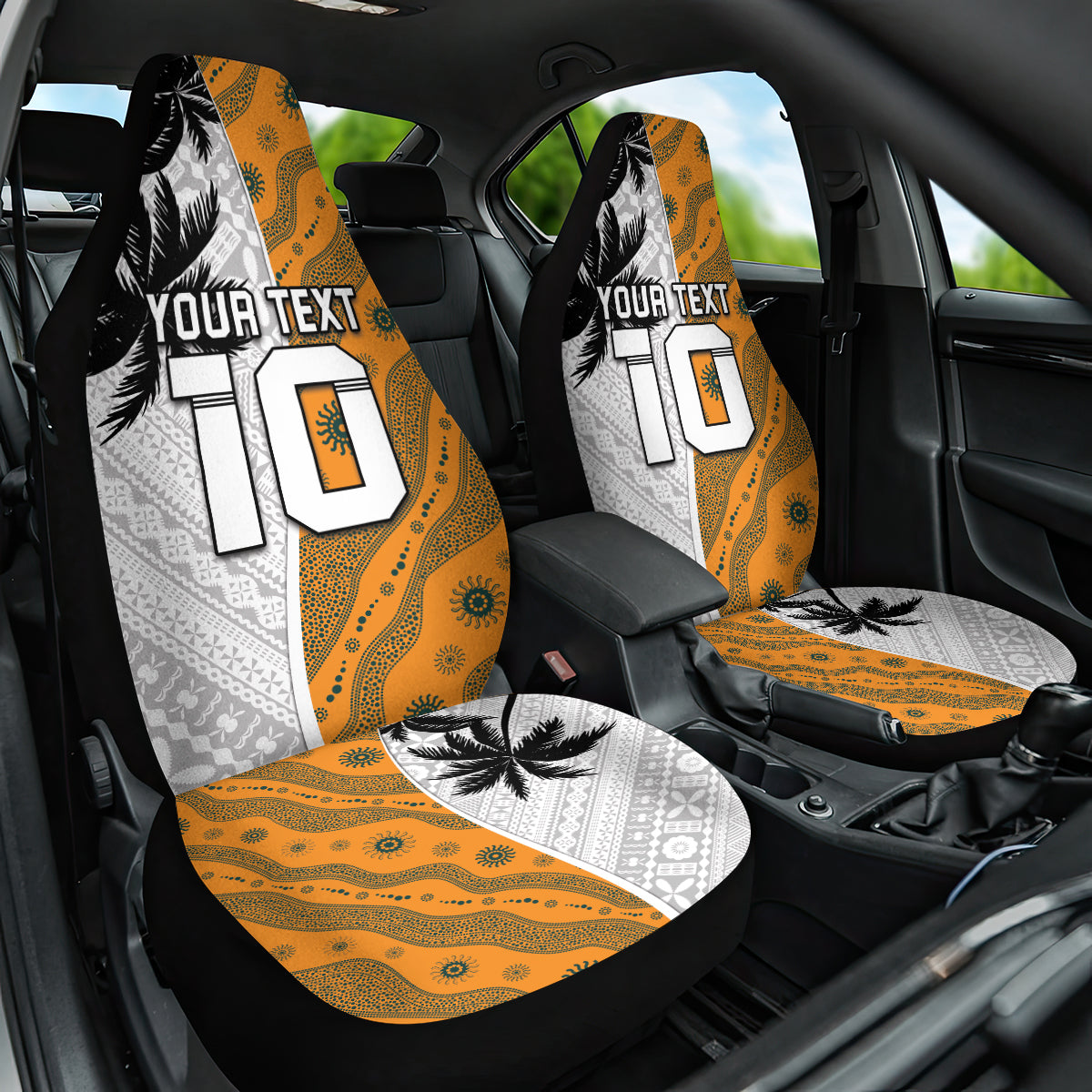 Custom Fiji and Australia Rugby Car Seat Cover Tapa Mix Aboriginal Pattern Half Style